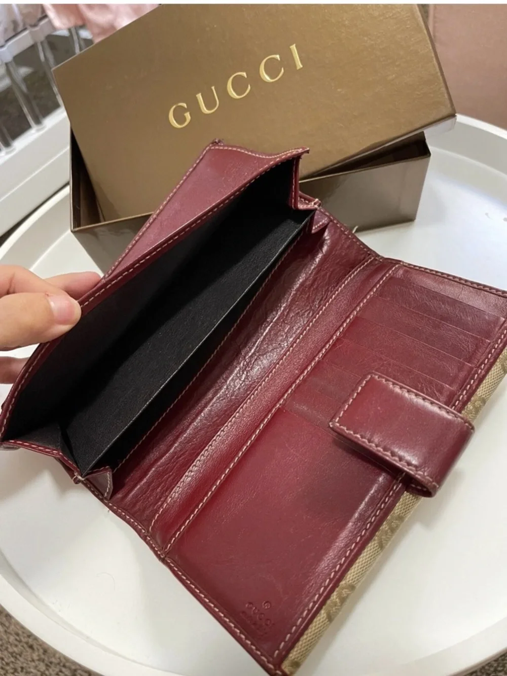 Gucci Beige GG Canvas Continental Wallet with Burgundy Trim - Picture 7 of 7
